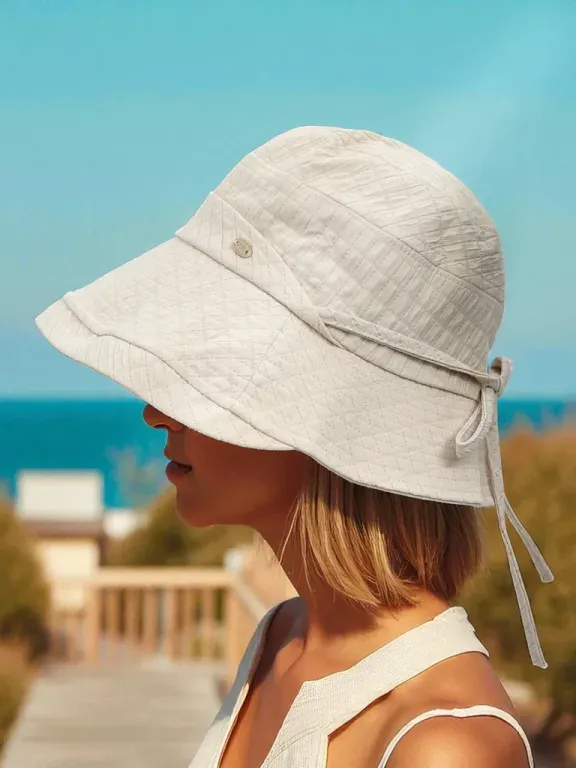 Kremowy kapelusz damski Aurelia – letni bucket hat z poliestru