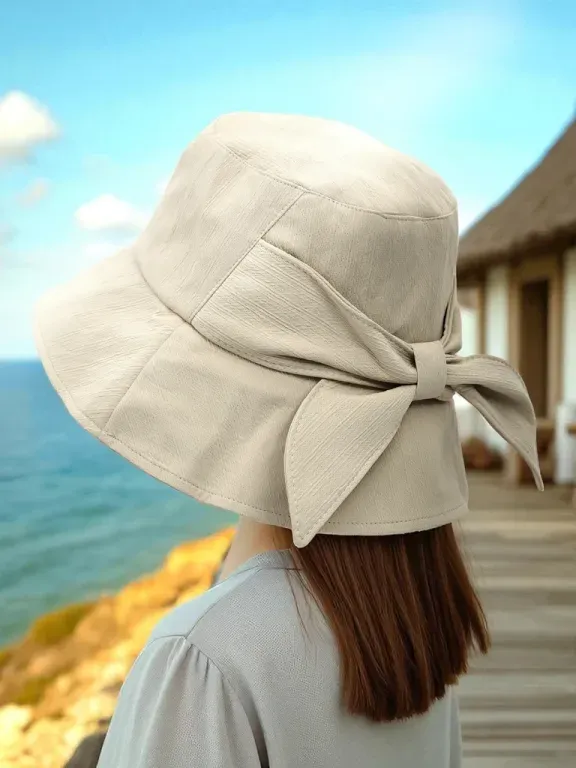 Letizia Beige Bucket Hat with Bow – Italian Style, 100% Polyester